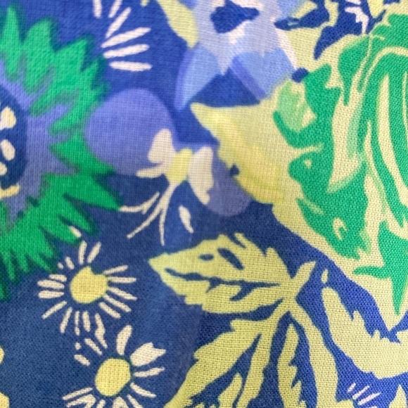 Talbots Cotton Tie Waist Button-Down Split Neck Yellow/Blue Floral Dress Size 4 - Picture 13 of 16